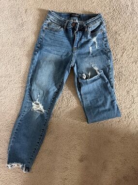 Judy Blue Distressed Mid-Blue High-Rise Skinny Jeans